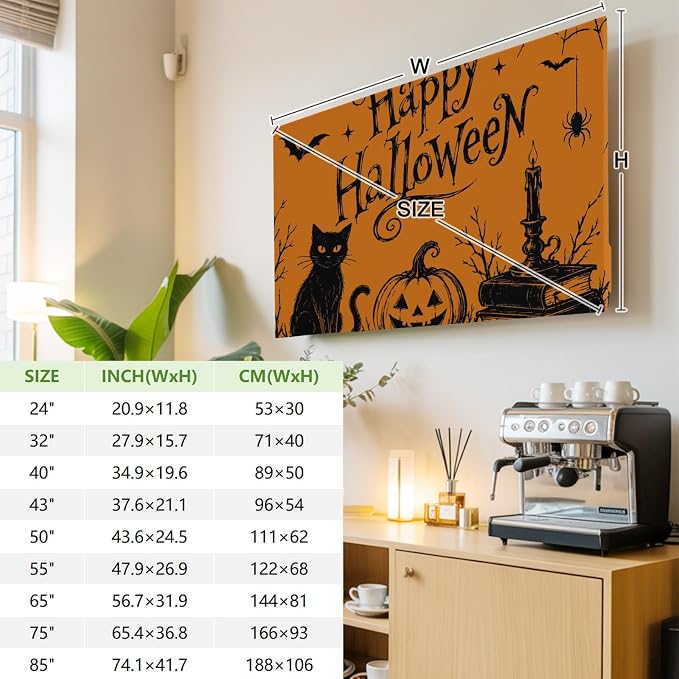 Halloween Black Cat Pumpkin Dead Trees Indoor TV Cover, Elastic TV Screen - Image 4