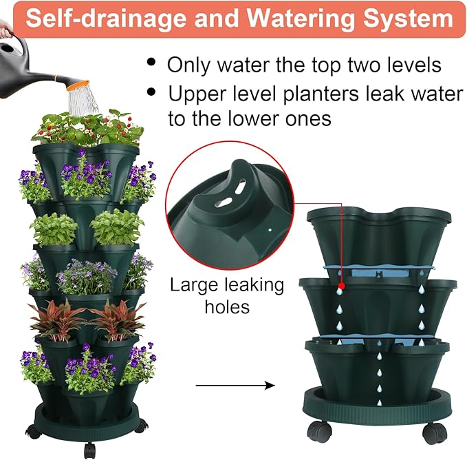 GameXcel Vertical Planter 6 Tier Stackable Planters Garden Planters Strawberry - Image 4