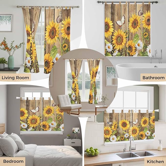 Farmhouse Sunflowers Bathroom Curtains 63 Inch Length, Window Curtains Tab Top - Image 7