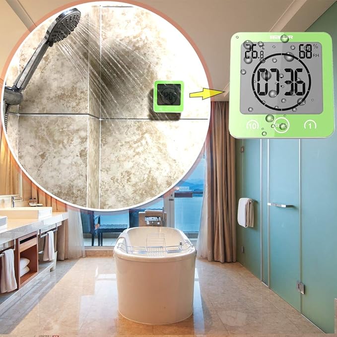 Waterproof Bathroom Wall Clock and Timer, Digital Water Resistant Hanging Timer - Image 3