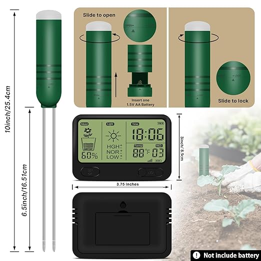4-in-1 Wireless Soil Moisture Meter/Thermometer/Sunlight/Time, PH Paper - Image 4