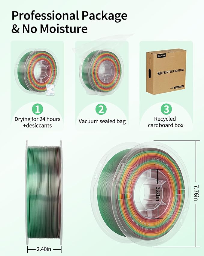 LANDU Silk Rainbow PLA Filament 1.75mm, 3D Printer Multicolor Filament - Image 6