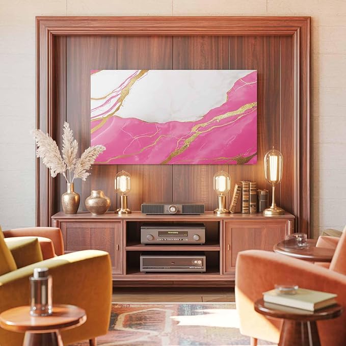 Elastic Indoor TV Cover 65" Dust Protector, Nature Marble Crack Yellow Lines - Image 3