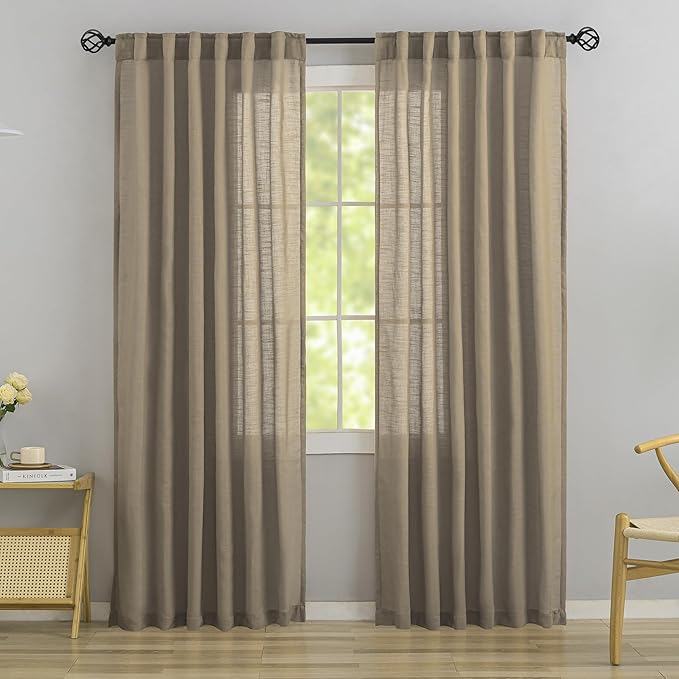 DONREN Retro Linen Blend Back Tab Curtains 90 Inches Long, 2 Panels Set by DONREN