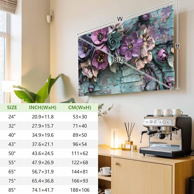 Vintage Flower Teal Mottled Wall Indoor TV Cover, Elastic TV Screen Protector - Image 3