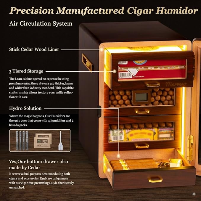 Desktop Cigar Humidor Cabinet Triple-Sided Light - Image 3