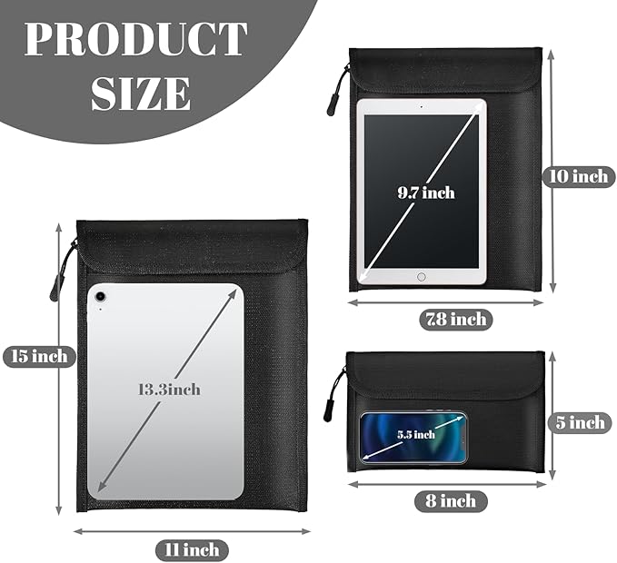 Fireproof Waterproof Document Bag 3-Pack Black 2000℉ Money Bag - Image 2