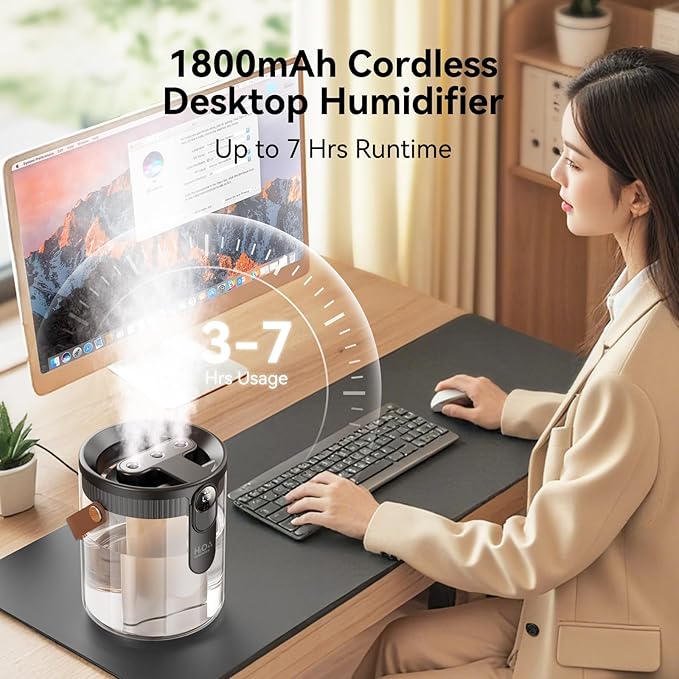 Rechargeable Portable Top Fill Humidifier, Smart Humidifiers - Image 3