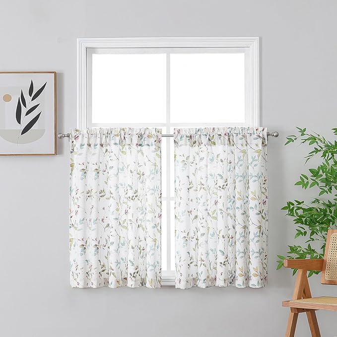 Chyhomenyc Roman Kitchen Curtains 36 Inch Length, Light Filtering Linen Blend by Chyhomenyc