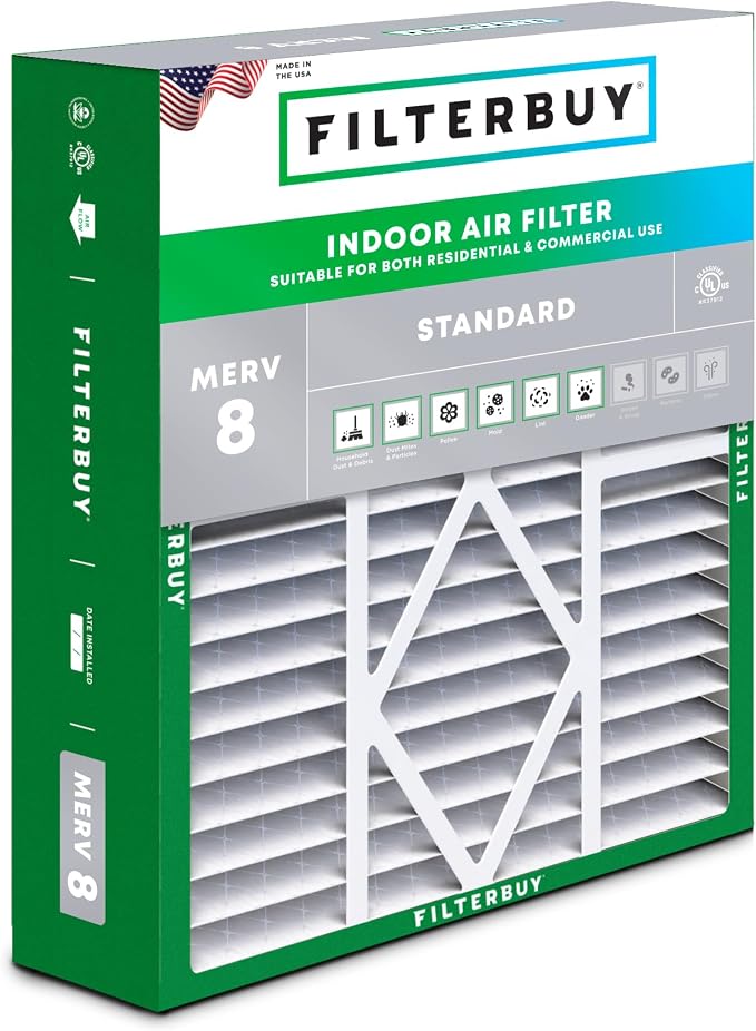 Filterbuy 20x25x5 Air Filter MERV 8 Essential Dust & Allergy Defense, Pleated by Filterbuy