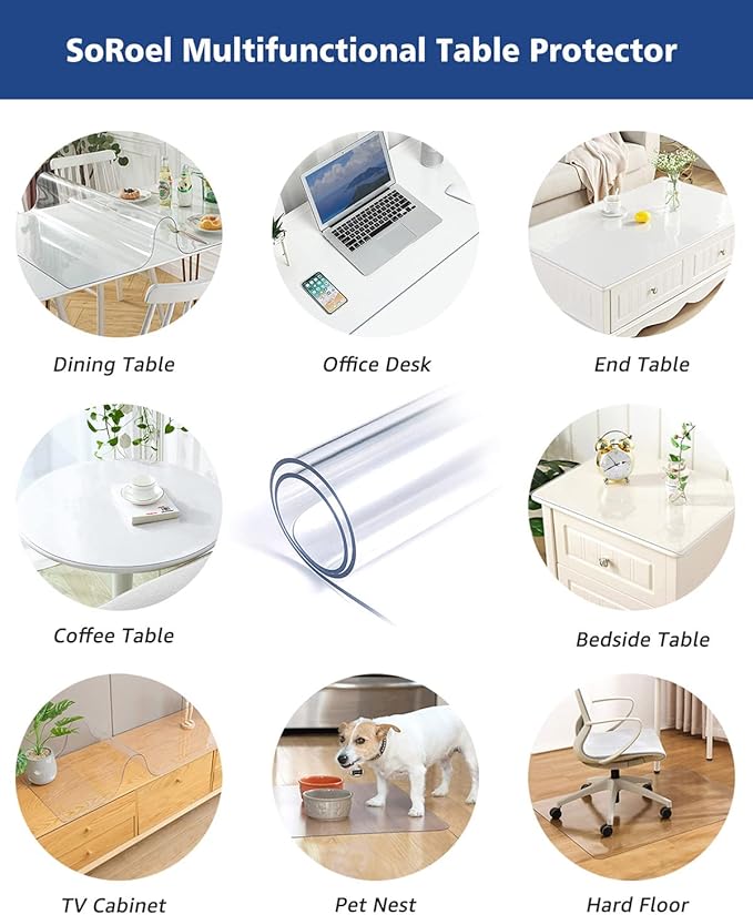 30X48 Inch Plastic Vinyl Tablecloths Protector Rectangle Clear Desk Mats Pad - Image 6