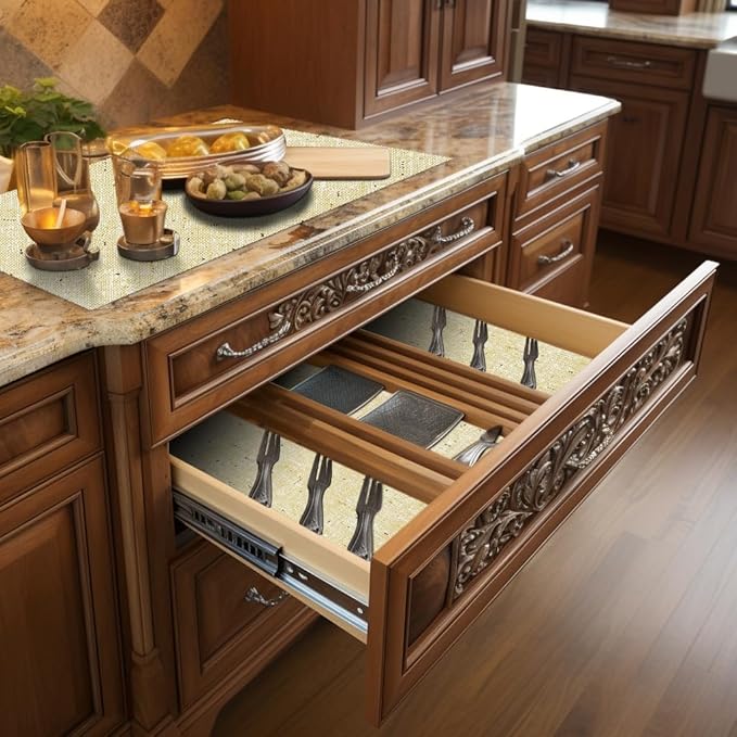 Durable Beige Non-Adhesive Shelf Liner - Image 9