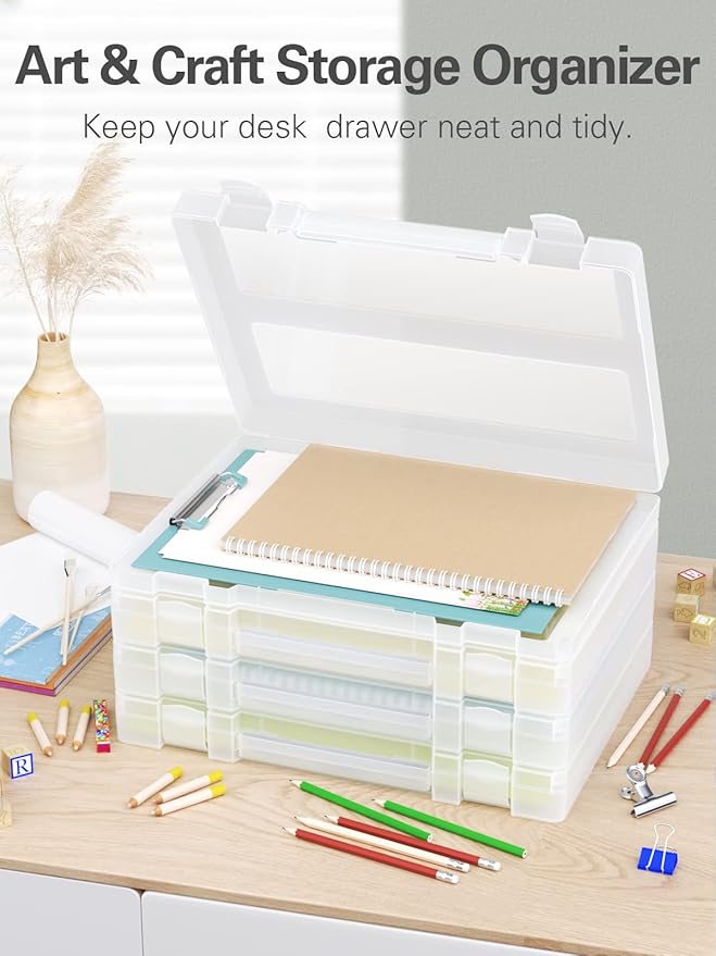 Denkee Large Paper Storage Box, 4 Pack Plastic Scrapbook Paper Storage Organizer - Image 4