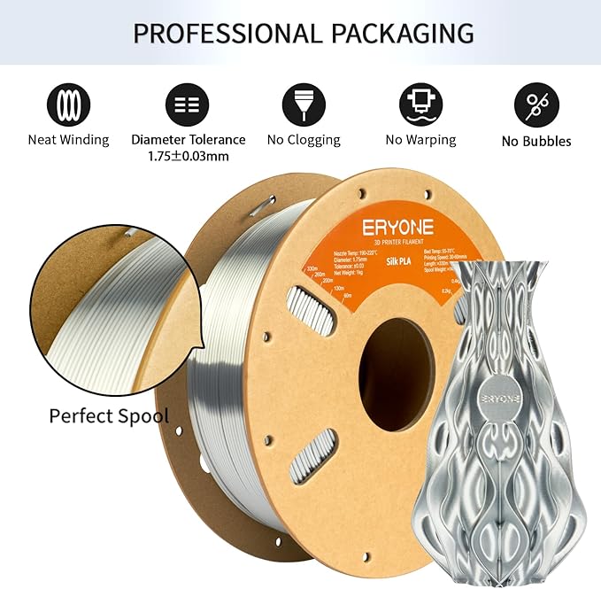ERYONE Silk PLA Filament for 3D Printer 1.75mm +/- 0.03mm, 2KG Cardboard Spool - Image 6