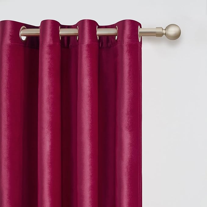 BULBUL Red Curtains 63 inch Length- Living Room Red Velvet Blackout Window - Image 2