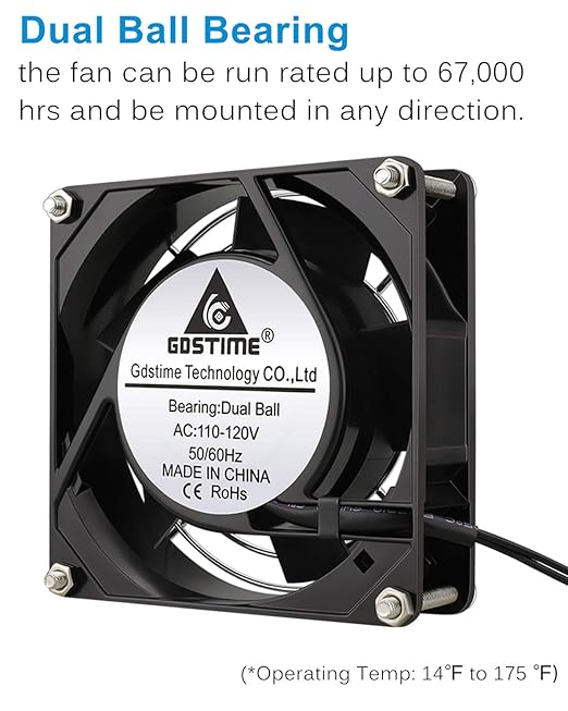 GDSTIME Axial Fan 90mm, 110V 120V AC 92mm x 92mm x 25mm Dual Ball Bearing - Image 4