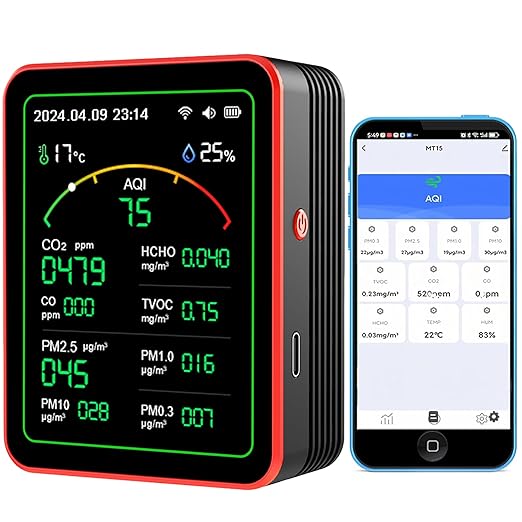 WiFi Air Quality Monitor, 15-in-1 Smart Air Quality Tester by RISOON