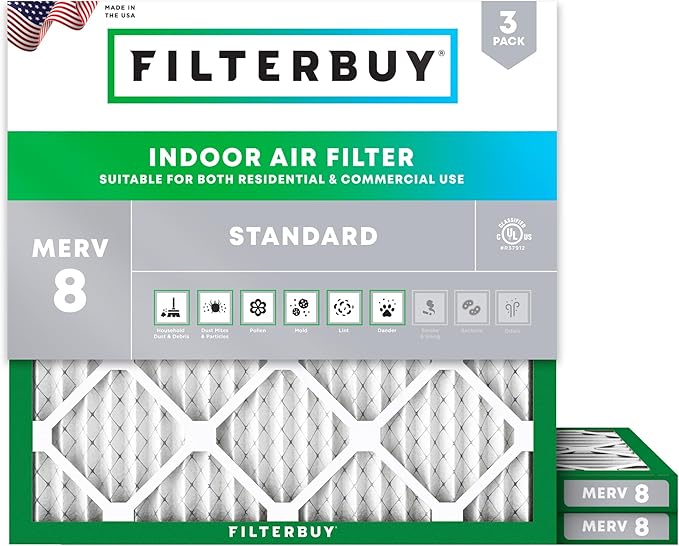 Filterbuy 17x17x1 Air Filter MERV 8 Essential Dust & Allergy Defense, by Filterbuy