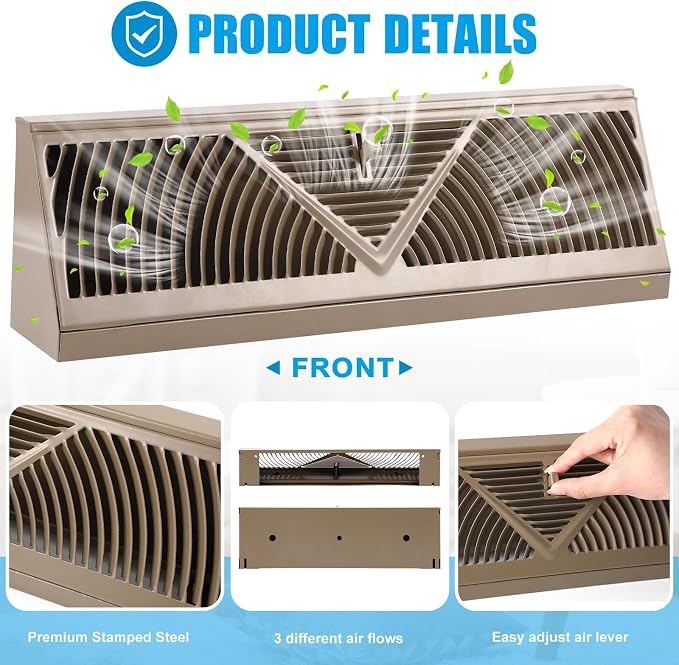 Yaocom 4 Pcs Baseboard Register Vent 18 Inch Duct Opening Size Baseboard Vent - Image 3