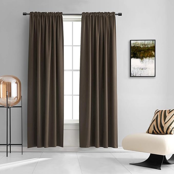 DONREN 2 Panels 84 inch Length Chocolate Brown Blackout Curtain Panels by DONREN