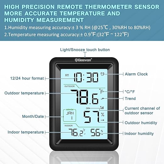 Geevon Wireless Indoor Outdoor Thermometer & Hygrometer - Image 2