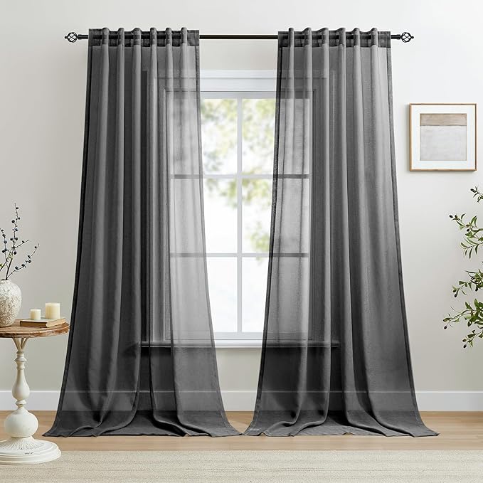 Dreaming Casa Black Sheer Curtains 102 Inches Long, Rod Pocket & Back Tab Light by DreamingCasa