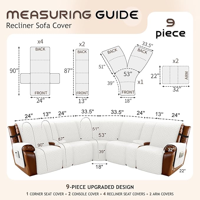 Arfntevss Waterproof Recliner Sectional Couch Covers - Image 5