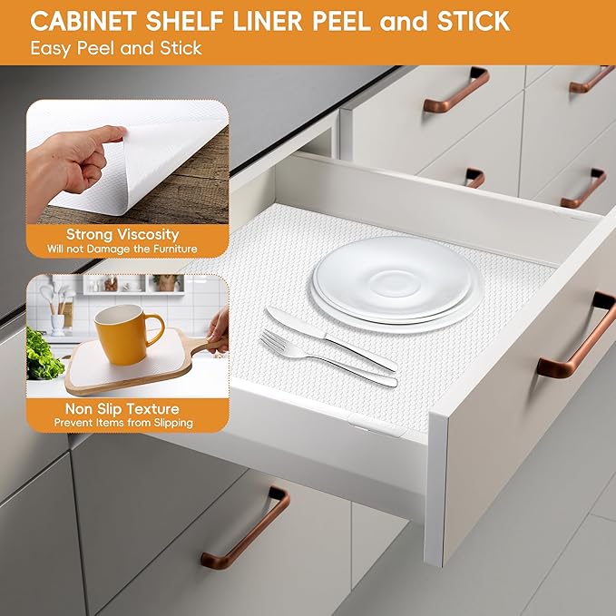 White Drawer Shelf Liner, Peel and Stick Non Slip Cabinet Liner 10" x 10 FT - Image 4