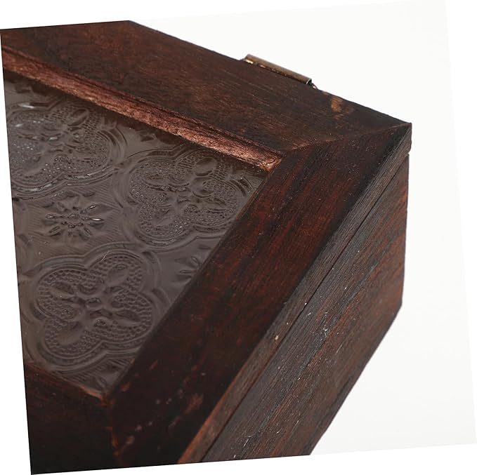 Vintage Begonia Flower Glass Top Wooden Storage Box Multifunctional Jewelry - Image 3