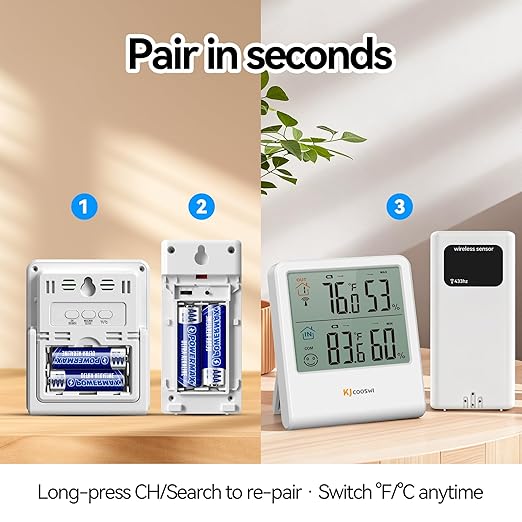 Indoor Outdoor Thermometer Hygrometer, Wireless Digital Temperature & Humidity - Image 6