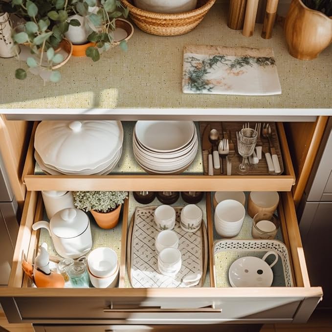 Beige Non-Adhesive Cabinet & Drawer Liner, 18in x 16FT, Durable Waterproof - Image 2