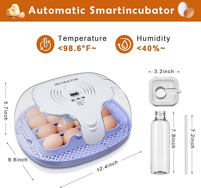 16 Egg Incubator with Automatic Egg Turning and Humidity Control, 360 Degree - Image 2