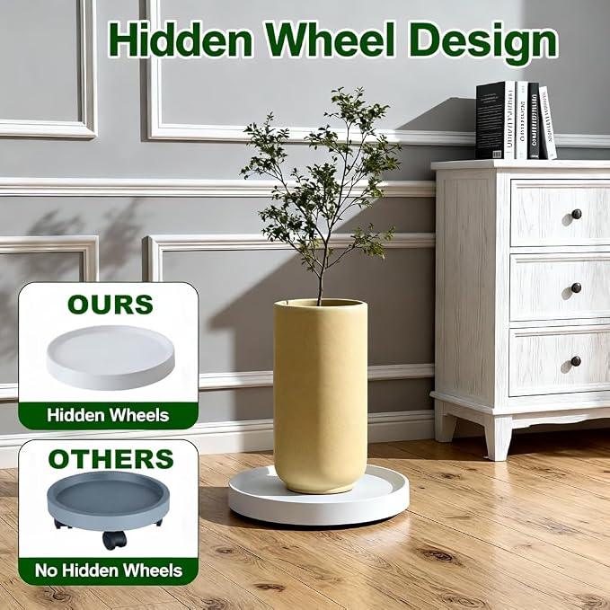 14.8 inch Plant Caddy with Hidden Wheels 2Pack Heavy Duty Round Flower Pot - Image 4