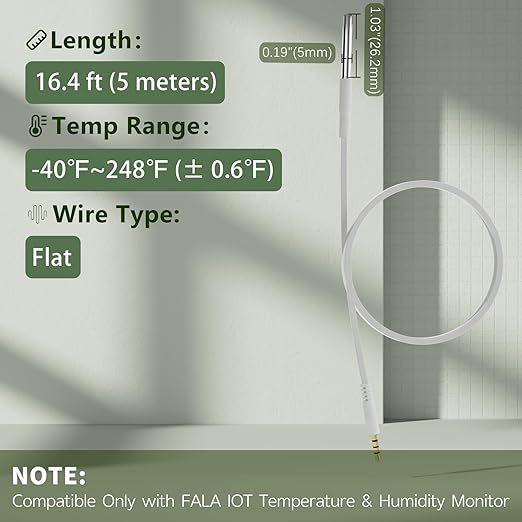 External Flat Temperature Sensor Probe – Waterproof, Wide Range, 16.4ft Length - Image 2