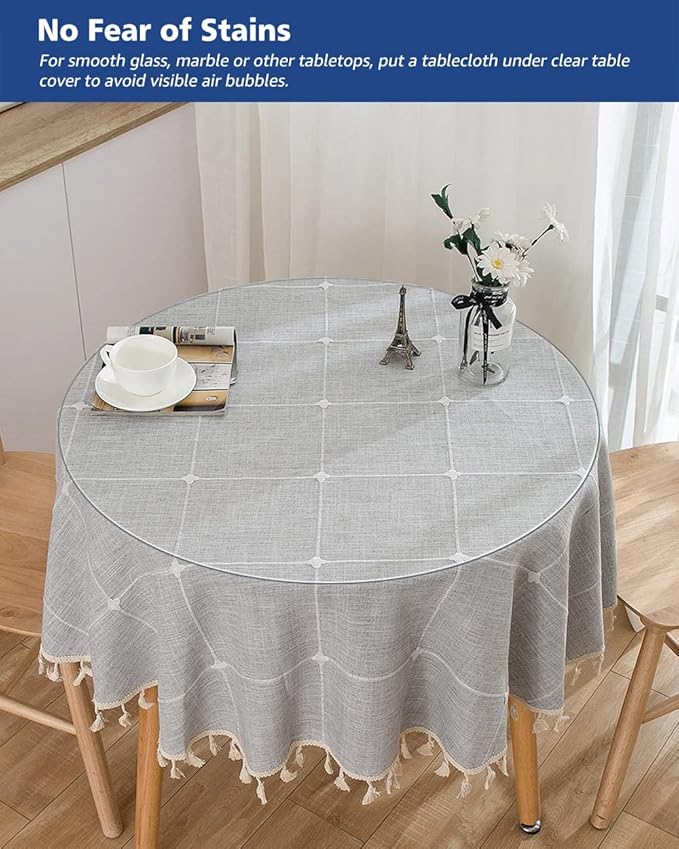 46 Inch Round Clear Dining Room Table Cover Easy Clean Waterproof Plastic Vinyl - Image 3