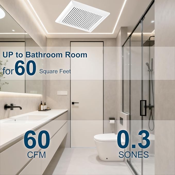 Bathroom Exhaust Fan 60 CFM 0.3 Sone, 4 Inch Duct, Quiet Energy Saving - Image 2