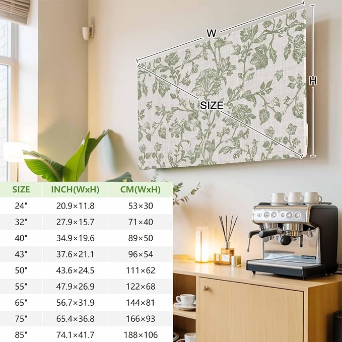 Retro Farm Flower Leaves Texture Indoor TV Cover, Elastic TV Screen Protector - Image 4