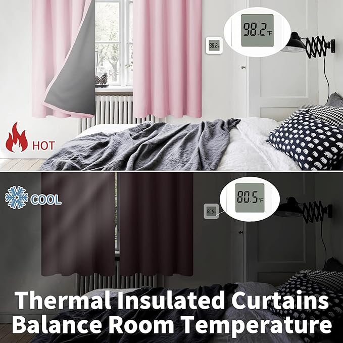 BGment Pink Blackout Curtains for Nursery, Short Full Room Darkening Thermal - Image 4