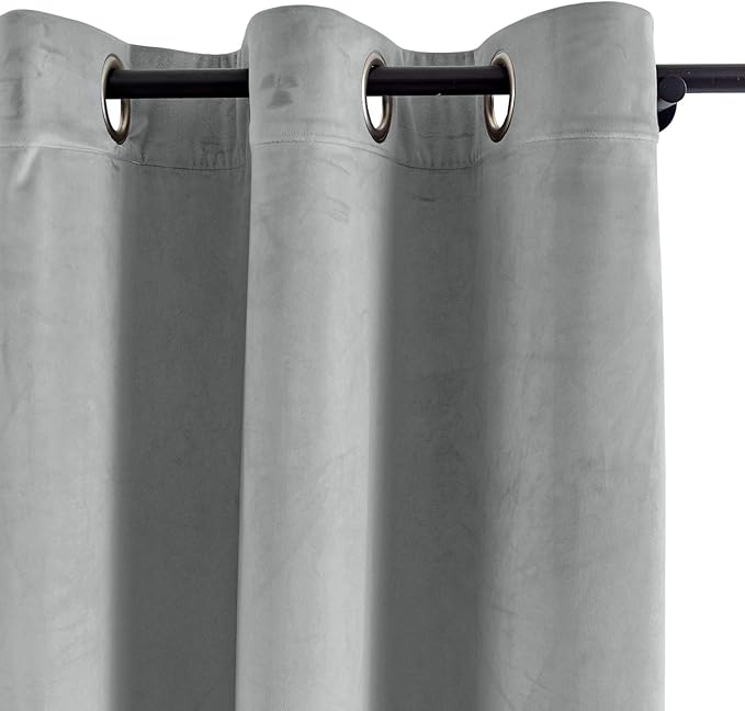 ChadMade Blackout Lined Premium Velvet Curtain Grey 50Wx120L Inch, Eyelet - Image 2