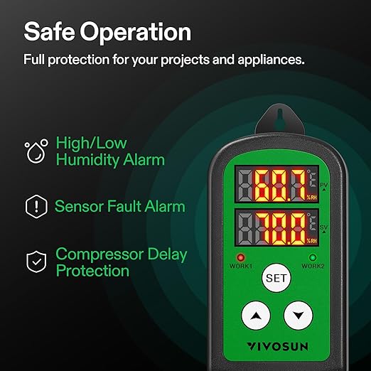 VIVOSUN Humidity Controller, 1200W Dual-Stage Outlet, Pre-Wired Digital - Image 6