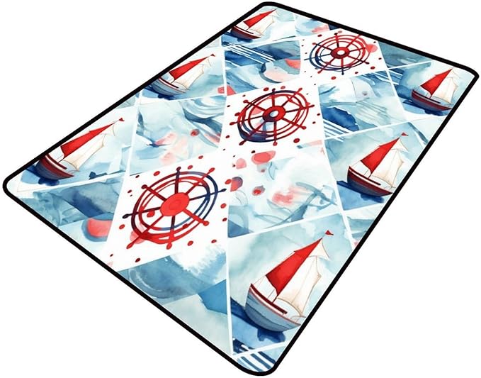 Watercolor Adventure Marine Pattern Drawing Rug by Snarena