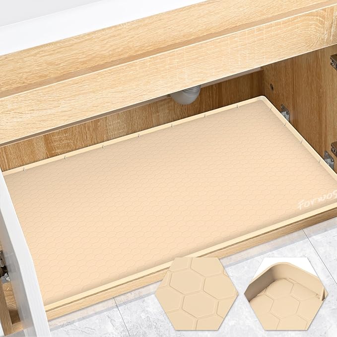 Waterproof Under Sink Mat 28" x 22", Silicone Cabinet Liner, Rubber Protector by FORWOS