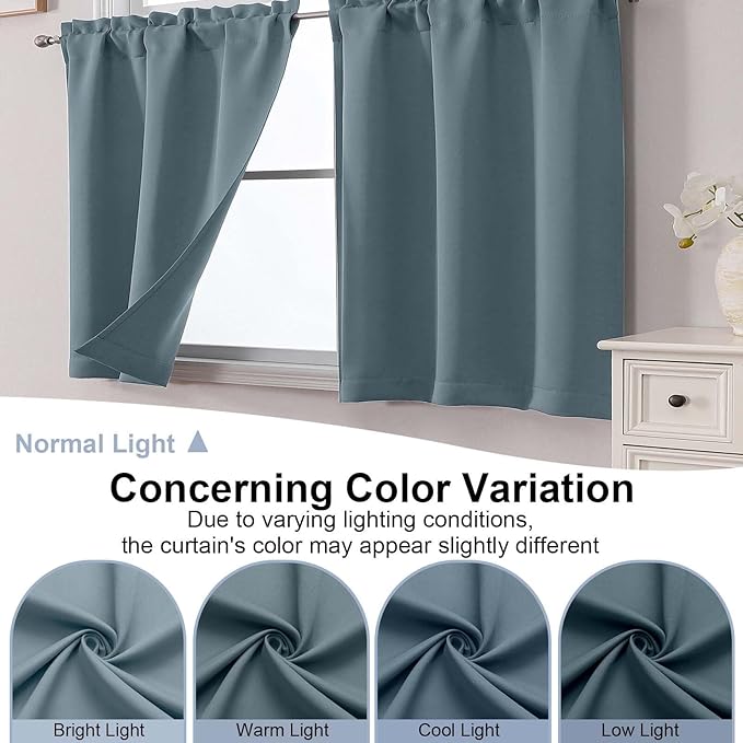 Chyhomenyc Stone Blue Short Blackout Curtains 36 Inch Length, Small Kitchen - Image 8