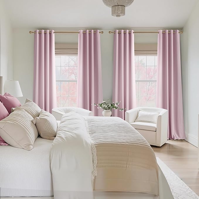 NICETOWN Room Darkening Draperies Curtains Panels, 2 Panels Baby Pink W52 x L84 - Image 3
