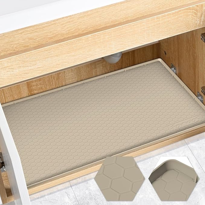 Waterproof Under Sink Mat 28" x 19", Silicone Cabinet Liner, Rubber Protector by FORWOS