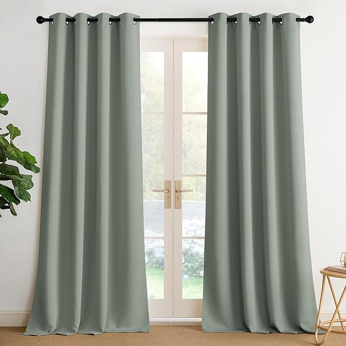 NICETOWN Room Darkening Draperies Curtains Panels, 2 Panels Sage Green W52 x by NICETOWN