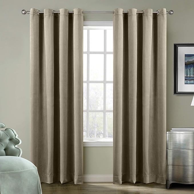 ChadMade Blackout Lined Premium Velvet Curtain Gray Beige 84Wx102L Inch by ChadMade