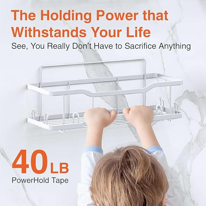 Shower Caddy Bathroom Shelves, The Athena Silken 4 Set, 40LB Capacity, Adhesive - Image 5
