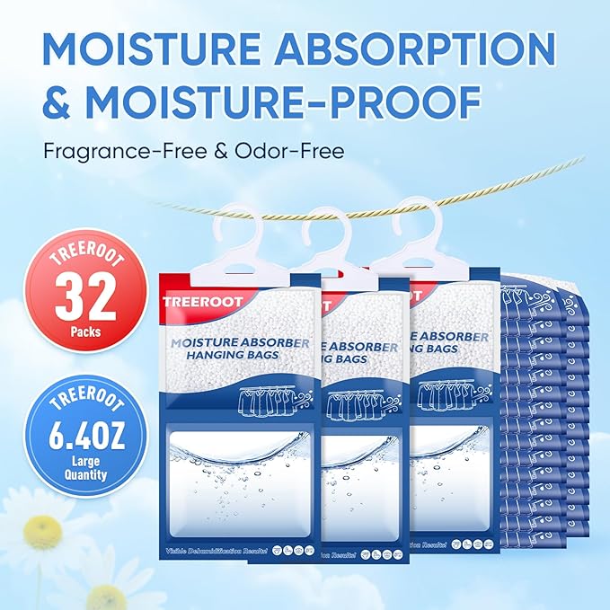 32 Pack Moisture Absorbers for Closet, 6.4OZ Hanging Closet Dehumidifier Bags - Image 2