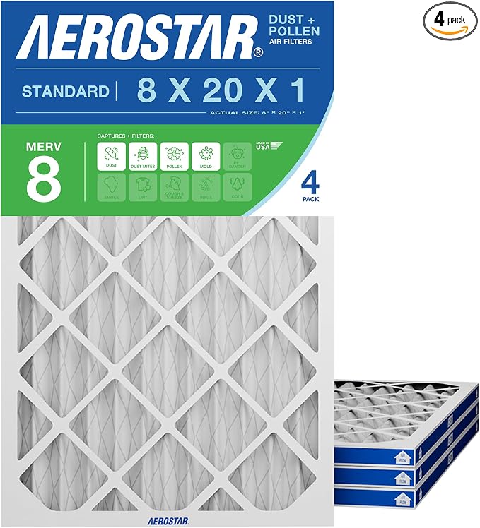 Aerostar 8x20x1 MERV 8 High Efficiency Pleated Air Filter, Electrostatic AC by AirFiltersDelivered